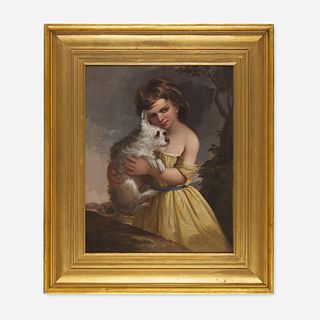 Thomas Sully (1783-1872) Portrait of a Young Girl Holding Pet Terrier