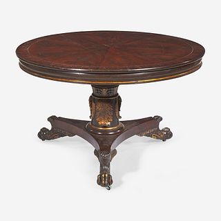 A Classical parcel-gilt mahogany tilt-top center table Attributed to Anthony G. Quervelle (1789-1856), Philadelphia, PA, circa 1830
