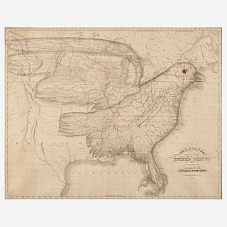 The Eagle Map of the United States Engraved for the Rudiments of National Knowledge Joseph (1767-1837) and James (b. 1811) Churchman, Philadelphia, PA