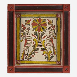 Attributed to George Gerhart (active 1791-1846) Fraktur Bookplate: Flower with Birds, circa 1820-1830
