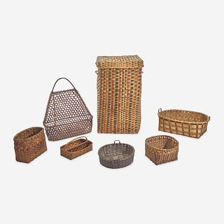 An assorted group of seven painted baskets Northeastern United States, Mostly 19th century
