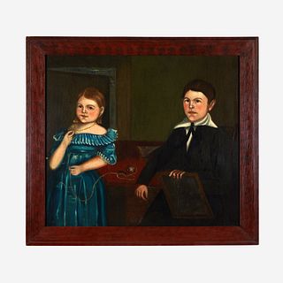 American School 19th century Portrait of Two Children