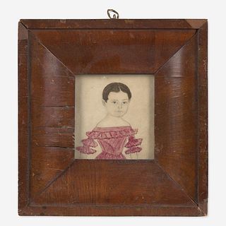 Attributed to Jane A. Davis (1821-1855) Portrait Miniature of a Little Girl in Red Dress
