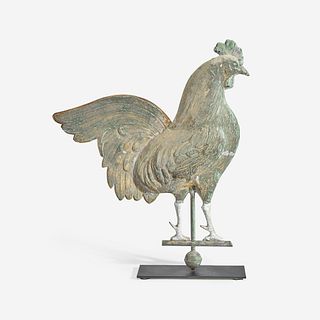 A gilded and painted copper and zinc Rooster weathervane Attributed to Cushing & White, MA