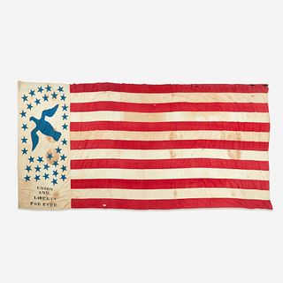 A Civil War era 34-Star "Union And Liberty Forever" American Flag commemorating Kansas Statehood 1861-1863