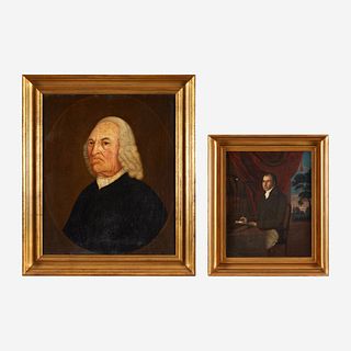 English School 18th century Two Works: Portrait of a Reverend and Small Portrait of a Gentleman Seated in His Library, circa 1795
