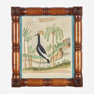 Attributed to the Exotic Scenery Artist A Schwenkfelder Fraktur: The Crane from Africa, circa 1820