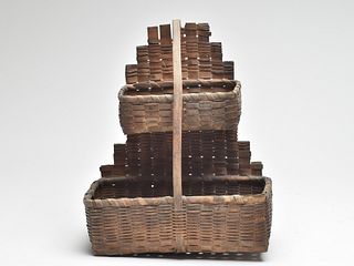 Two tiered micmiac Indian wall basket, Nova Scotia, circa 1900.