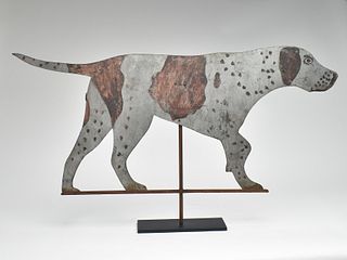 Sheet metal weathervane of a pointer, probably 2nd quarter 20th century.