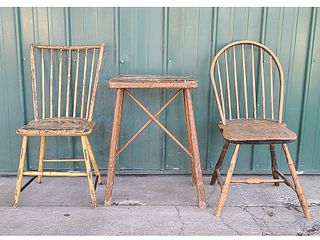 Three chairs.Weavers stool, Prince Edward Island, last quarter 19th century.