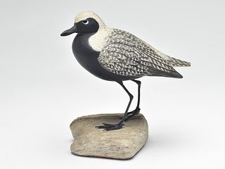 Full bodied decorative black bellied plover on stone base, Al Glassford, Smith Falls, Ontario.