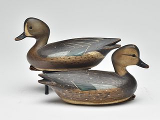 Pair of hollow carved bluewing teal, Pete Peterson, Cape Charles, Virginia.