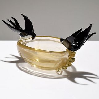 Murano Bowl with Birds Attributed to Barovier & Toso