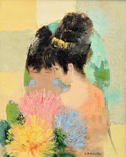 Noe Canjura Painting, Woman with Flowers