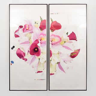 Large Dave Muller Diptych Painting, 99"h Framed