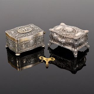2 Sterling Silver Automaton Boxes, Manner of Karl Griesbaum