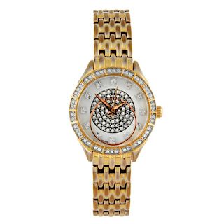 BULOVA - a lady's bracelet watch. Gold plated case with stainless steel case back and factory diamon