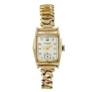 BULOVA - a lady's bracelet watch. Gold plated case with stainless steel case back. Numbered 7258440.