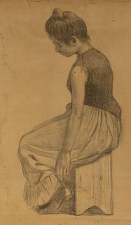 JOAN LLIMONA BRUGUERA (Barcelona, 1860 - 1926). "Female portrait. Double-sided charcoal drawing on paper.