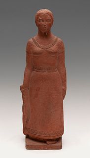 PALMIRA COLLELL (Barcelona, ?-2018). 
"Woman holding a fish", 1973. 
Terracotta.