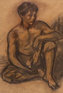 RICARD CANALS LLAMBÍ (Barcelona, 1876 - 1931). "Male nude". Charcoal on paper.