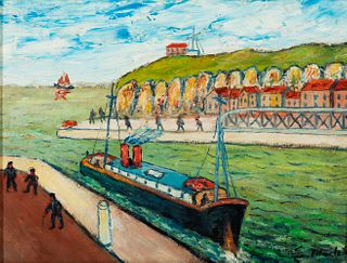 ELISÉE MACLET (Lyons-en-Santerre, 1881 - Paris 1962). "Boat on the coast of Normandy". Oil on cardboard.