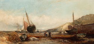 WILLIAM EDWARD WEBB (Manchester, 1862-1903). "Coastal scene with boats and fishermen". Oil on canvas.