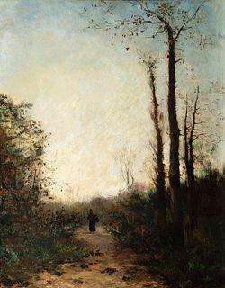 MODEST URGELL INGLADA (Barcelona, 1839 - 1919). "Landscape with figure". Oil on canvas.