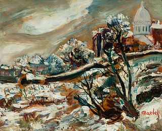 ELISÉE MACLET (Lyons-en-Santerre, 1881 - Paris 1962). "La butte de Montmartre sans la neige" (The hill of Montmartre without the snow). Oil on cardb