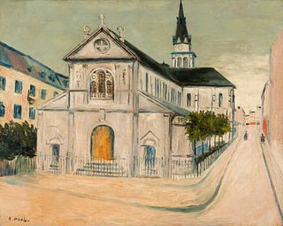 ELISÉE MACLET (Lyons-en-Santerre, 1881 - Paris 1962). "Church with characters". Oil on canvas.