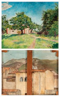 FRANK BURTY HAVILAND (Limoges, 1886 - Perpignan, 1971). "Mansion" and "Houses of Ceret". Oil on canvas, painted on both sides.