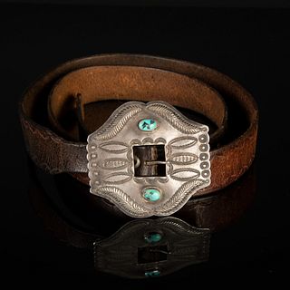 Foothills, California, Vintage Leather Belt and Diné Coin Silver Belt Buckle, ca. 1920
