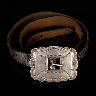Foothills, California, Vintage Leather Belt and Diné Coin Silver Belt Buckle, ca. 1930