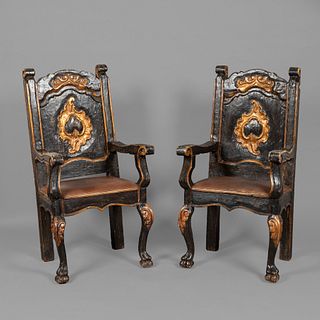 Spanish Colonial, Peru, Pair of Wood Armchairs, Late 18th Century