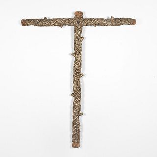 Spanish Colonial, Mexico, Carved Wood Cross with Gold and Silver Gilt, 18th Century