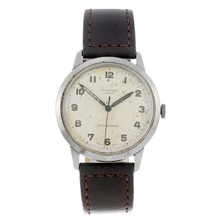 J.W. BENSON - a gentleman's wrist watch. Stainless steel case with personal inscription to case back