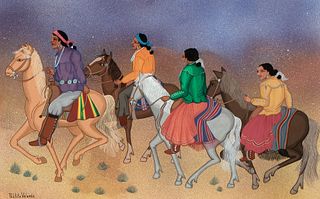 Pablita Velarde [Tse Tsan], Untitled (Navajo Riders at Dusk)