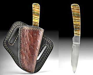 Custom Knife w/ Mammoth Tooth Handle & Leather Sheath