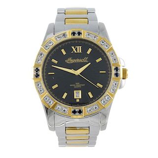 INGERSOLL - a gentleman's Gems bracelet watch. Stainless steel case with factory gem set gold plated