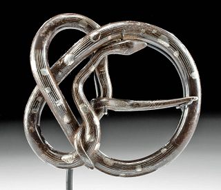 Large 19th C. Mexican Iron / Silver Buckle Snake Form