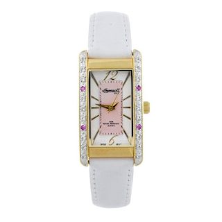 INGERSOLL - a lady's Pink wrist watch. Gold plated case with stainless steel case back, with factory