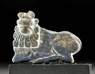 Rare Sumerian Lapis Lazuli Recumbent Bull Pendant