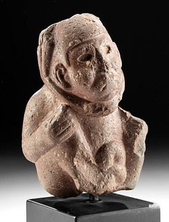 Rare Aztec Stone Seated Shaman w/ Serpent Headdress