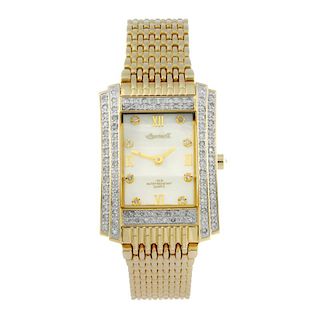 INGERSOLL - a gentleman's Diamond bracelet watch. Factory diamond set gold plated case. Reference IG