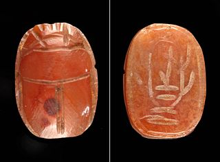 Egyptian Carnelian Scarab Pendant w/ Unusual Cartouche