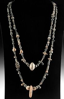 2 Necklaces w/ Colima & Manabi Pottery, Stone & Shell