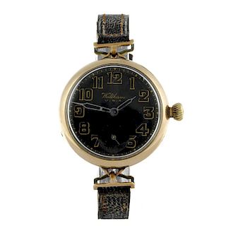 WALTHAM - a gentleman's trench style wrist watch. Numbered 1373317. Signed manual wind movement. Bla