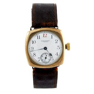 WALTHAM - a gentleman's wrist watch. 9ct gold case, hallmarked Birmingham 1927. Signed manual wind m