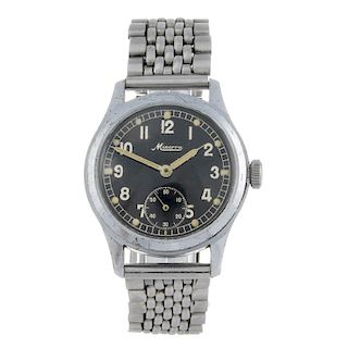 MINERVA - a gentleman's military issue bracelet watch. Nickel plated case with stainless steel case