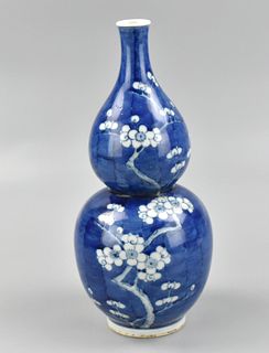Chinese Blue & White Prunus Gourd Vase, 19th C.